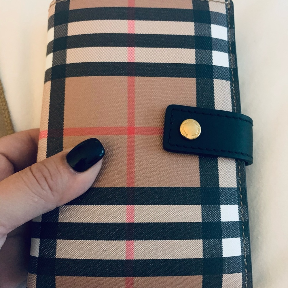 vintage check and leather folding wallet